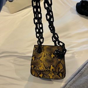 Cross body/ double chain shoulder snake skin accordion bag
